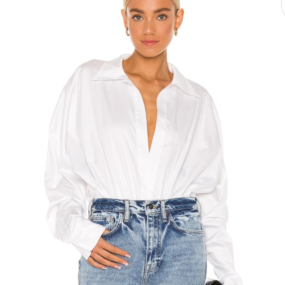 NWT Norma Kamali Oversized Boyfriend Shirt Bodysuit
